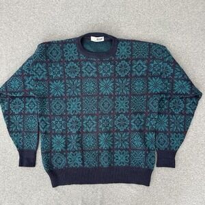 Vintage Pringle‎ of Scotland Sweater Mens XL Navy Wool Fair Isle Geometric 90s